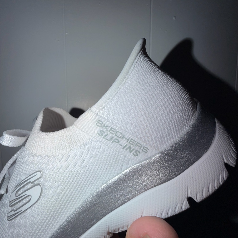 Women Skechers White and Silver Slip-On Trainer - Picture 6 of 8